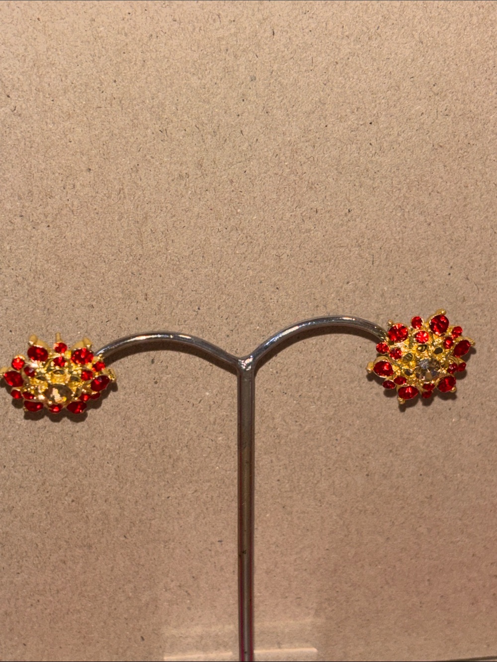 Gold-Tone Red Crystal Cluster Stud Earrings - Women Jewelry